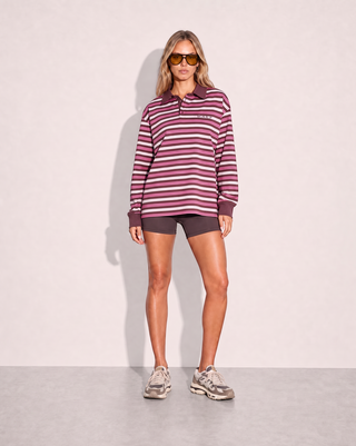 Bobbie Relaxed Rugby Shirt - Burgandy / Pink / Cream Stripe