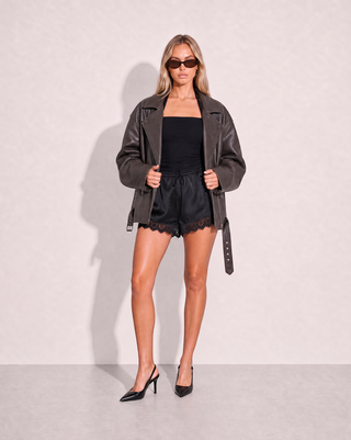 Berkley Vegan Leather Biker Jacket - Dark Truffle