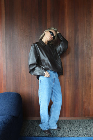 Berkley Vegan Leather Biker Jacket - Dark Truffle