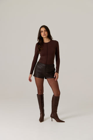 Stevie Vegan Leather Short - Dark Truffle