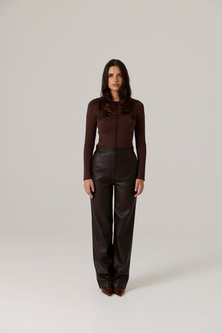 Winnie Vegan Leather Pant - Dark Truffle