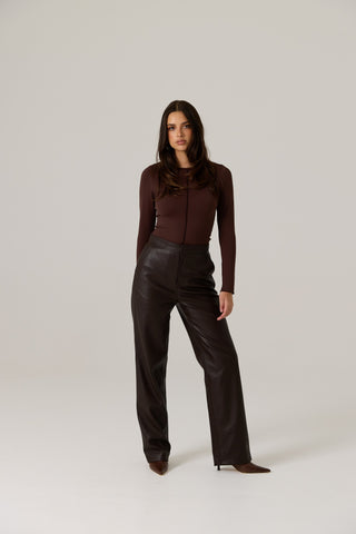 Winnie Vegan Leather Pant - Dark Truffle
