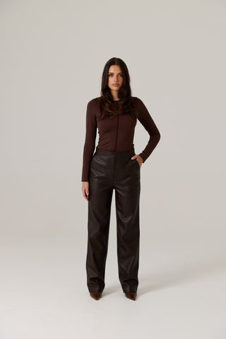 Winnie Vegan Leather Pant - Dark Truffle