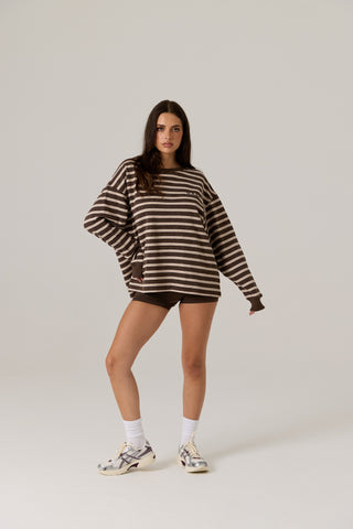 Frankie Crew Neck Fleece - Dark Truffle / Stripe