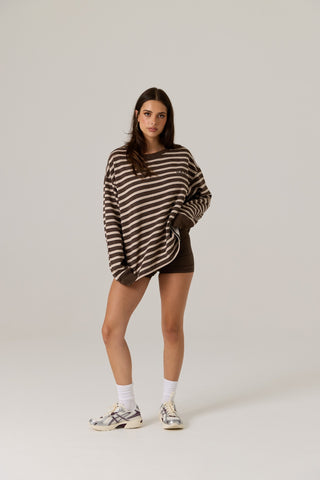 Frankie Crew Neck Fleece - Dark Truffle / Stripe