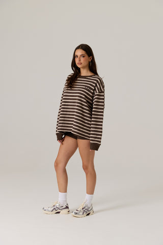 Frankie Crew Neck Fleece - Dark Truffle / Stripe