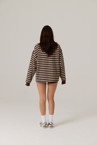 Frankie Crew Neck Fleece - Dark Truffle / Stripe