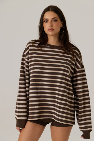 Frankie Crew Neck Fleece - Dark Truffle / Stripe
