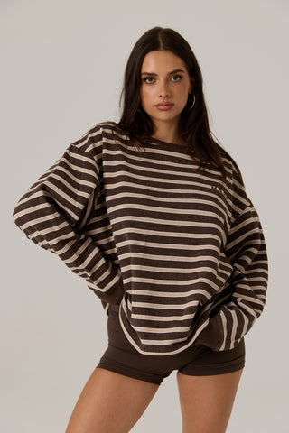 Frankie Crew Neck Fleece - Dark Truffle / Stripe