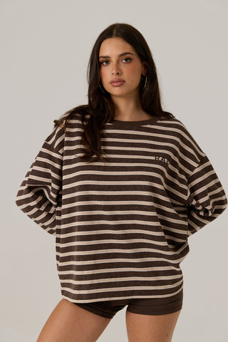 Frankie Crew Neck Fleece - Dark Truffle / Stripe