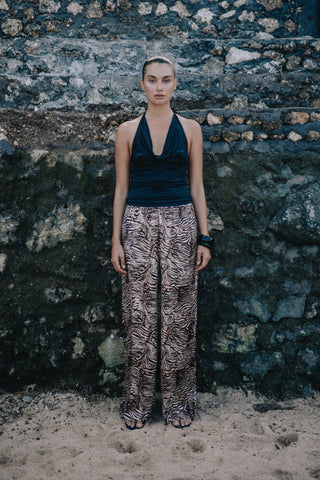 Camilla Satin Pant - Bronzed Zebra