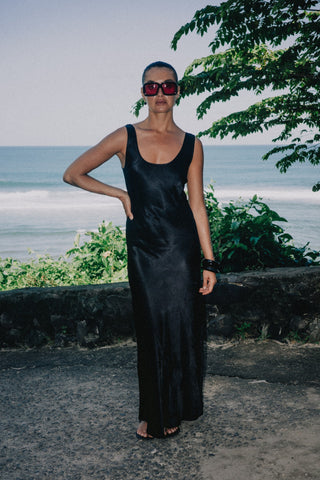 Jones Satin Maxi Dress - Black