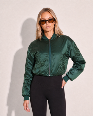 Eva Cropped Bomber - Dark Kelp