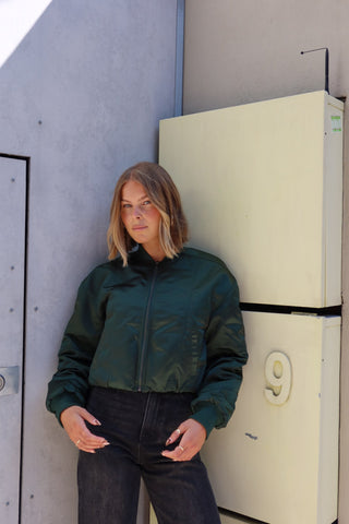Eva Cropped Bomber - Dark Kelp