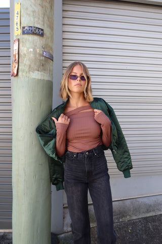 Eva Cropped Bomber - Dark Kelp
