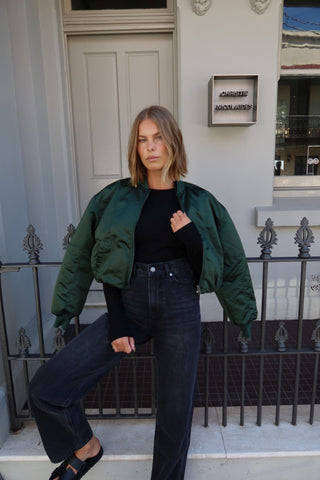 Eva Cropped Bomber - Dark Kelp