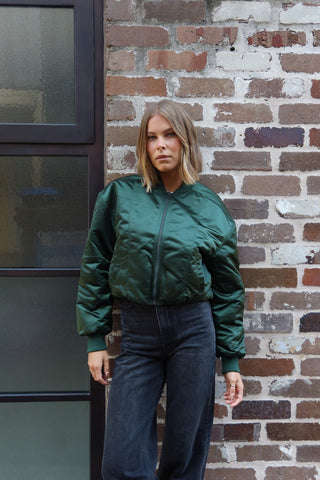 Eva Cropped Bomber - Dark Kelp