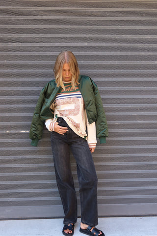 Eva Cropped Bomber - Dark Kelp