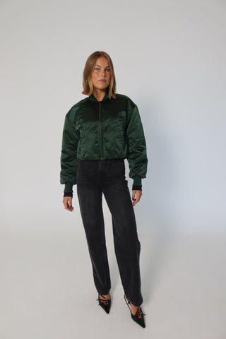 Eva Cropped Bomber - Dark Kelp