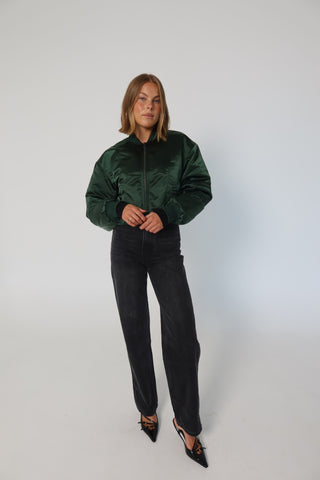 Eva Cropped Bomber - Dark Kelp
