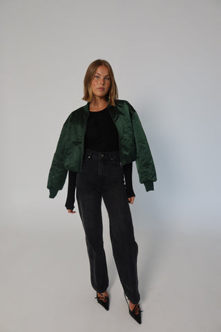 Eva Cropped Bomber - Dark Kelp