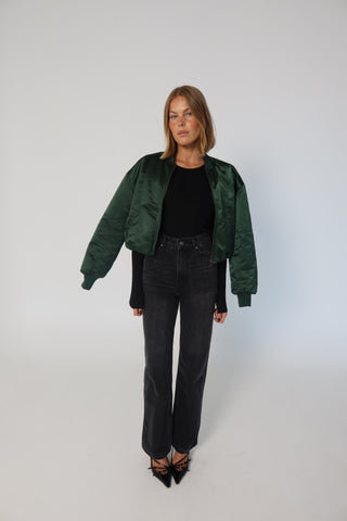 Eva Cropped Bomber - Dark Kelp