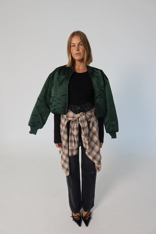 Eva Cropped Bomber - Dark Kelp