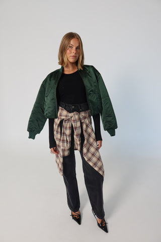 Eva Cropped Bomber - Dark Kelp