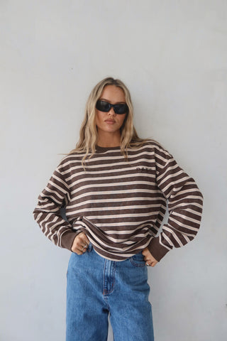 Frankie Crew Neck Fleece - Dark Truffle / Stripe