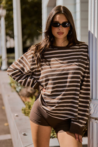 Frankie Crew Neck Fleece - Dark Truffle / Stripe