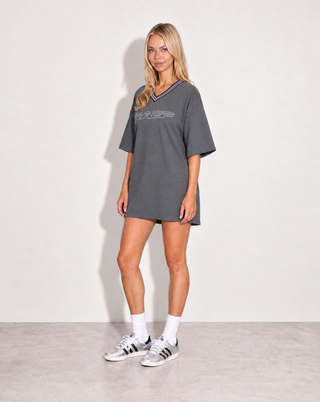 Alix V Neck Tee Dress - Dark Grey