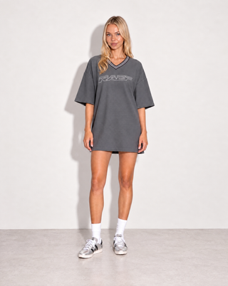 Alix V Neck Tee Dress - Dark Grey