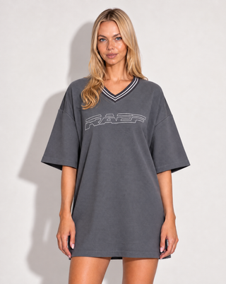 Alix V Neck Tee Dress - Dark Grey