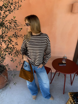 Frankie Crew Neck Fleece - Dark Truffle / Stripe
