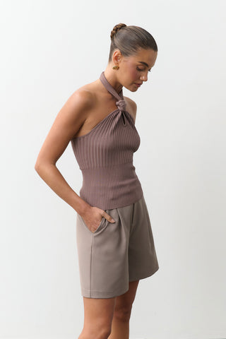 Tatum Twist Neck Knit Tank - Taupe