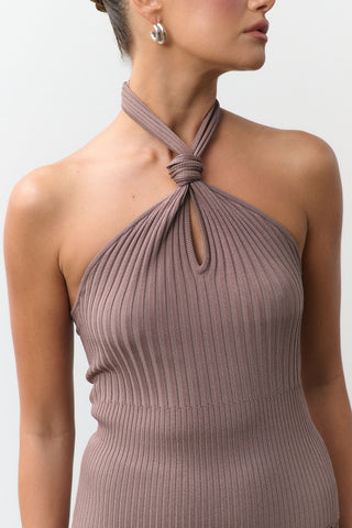 Tatum Twist Neck Knit Tank - Taupe