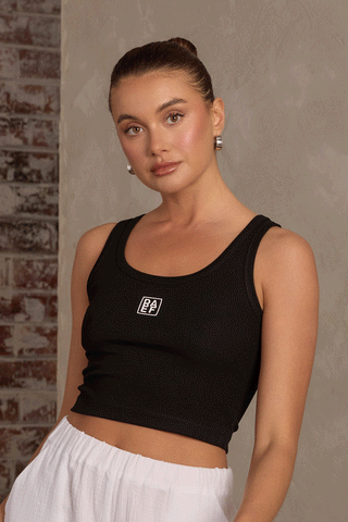 RAEF CROPPED LOGO TANK - BLACK