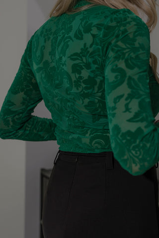 Flocked Lace LS Top - Apple Green