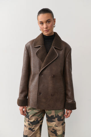 Natali Faux Shearling Jacket - Chocolate