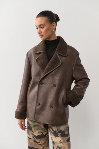 Natali Faux Shearling Jacket - Chocolate