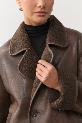 Natali Faux Shearling Jacket - Chocolate