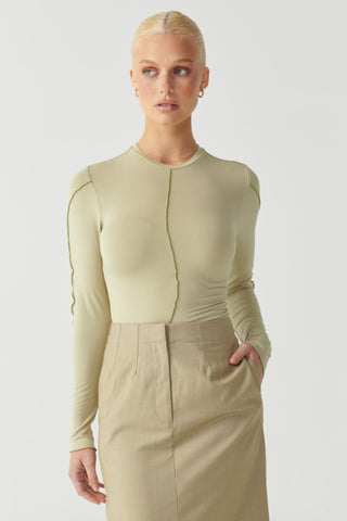 NIA PANELLED LS TOP - LIGHT OLIVE