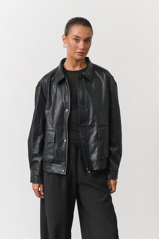 Frankie Vegan Leather Jacket - Black