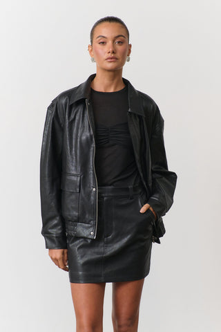 Frankie Vegan Leather Jacket - Black