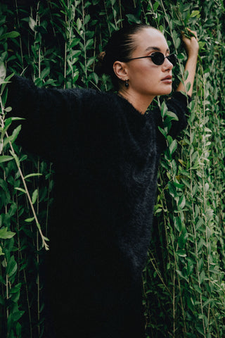Amie Shaggy Knit Pullover - Black