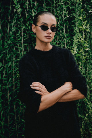 Amie Shaggy Knit Pullover - Black