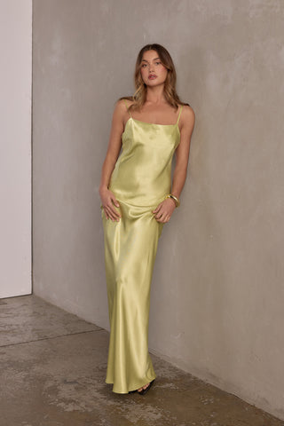 CARLA SATIN SLIP DRESS - PISTACHIO