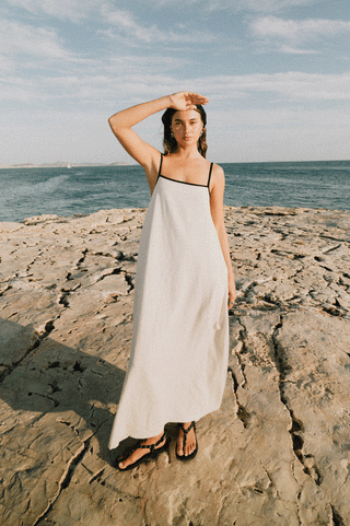 Monty Linen Maxi Dress - Natural/Black