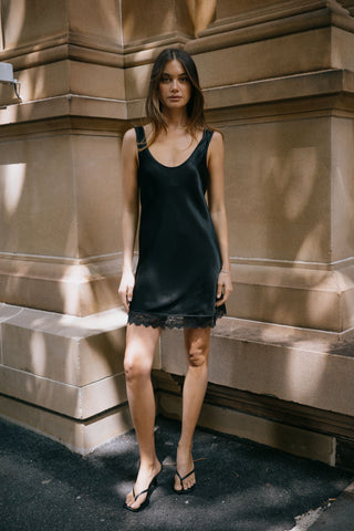 Jones Satin Mini Dress - Black