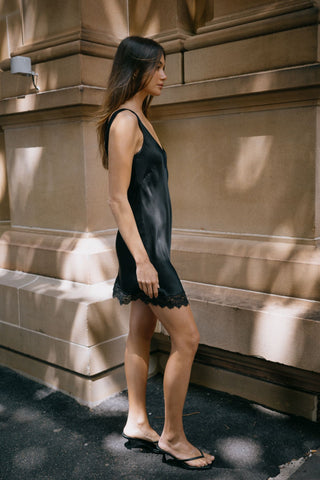 Jones Satin Mini Dress - Black